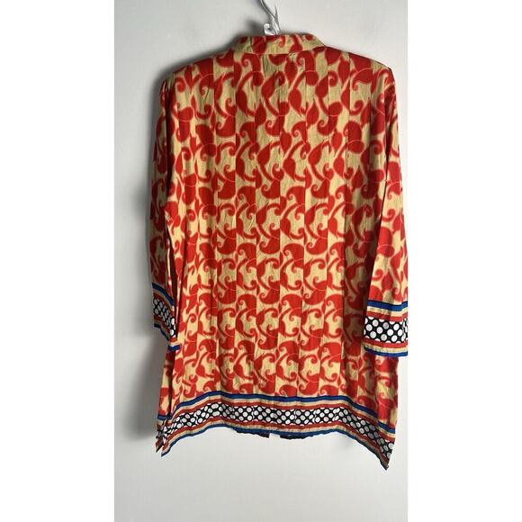 Liza Byrd Womens Mandarin Collar Colorful Button Up Cotton Tunic Top Size M - Picture 2 of 9
